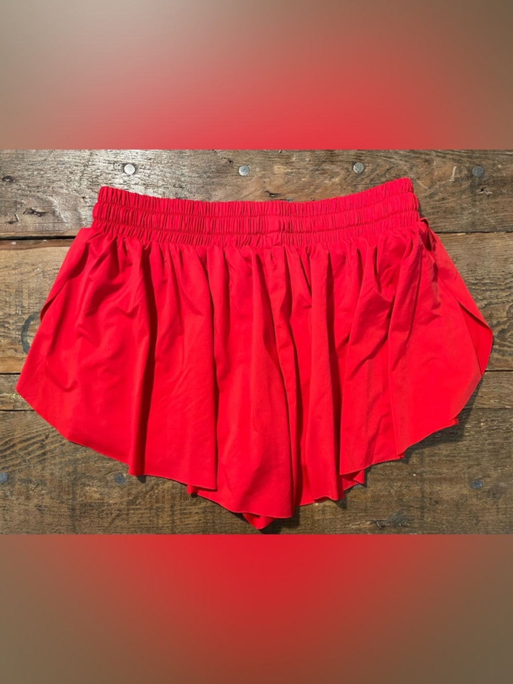 Women's Red Layered Athletic Shorts with Drawstring Waist - Picture 2 of 4
